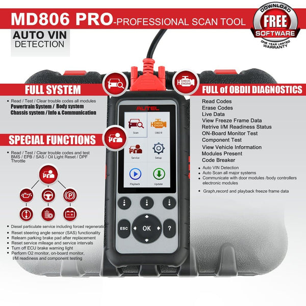 Autel md806 pro scanner functions overview