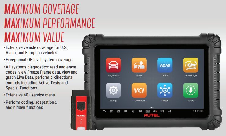 The MaxiSys 906 MAX has Maximum Coverage, Performance and Value.