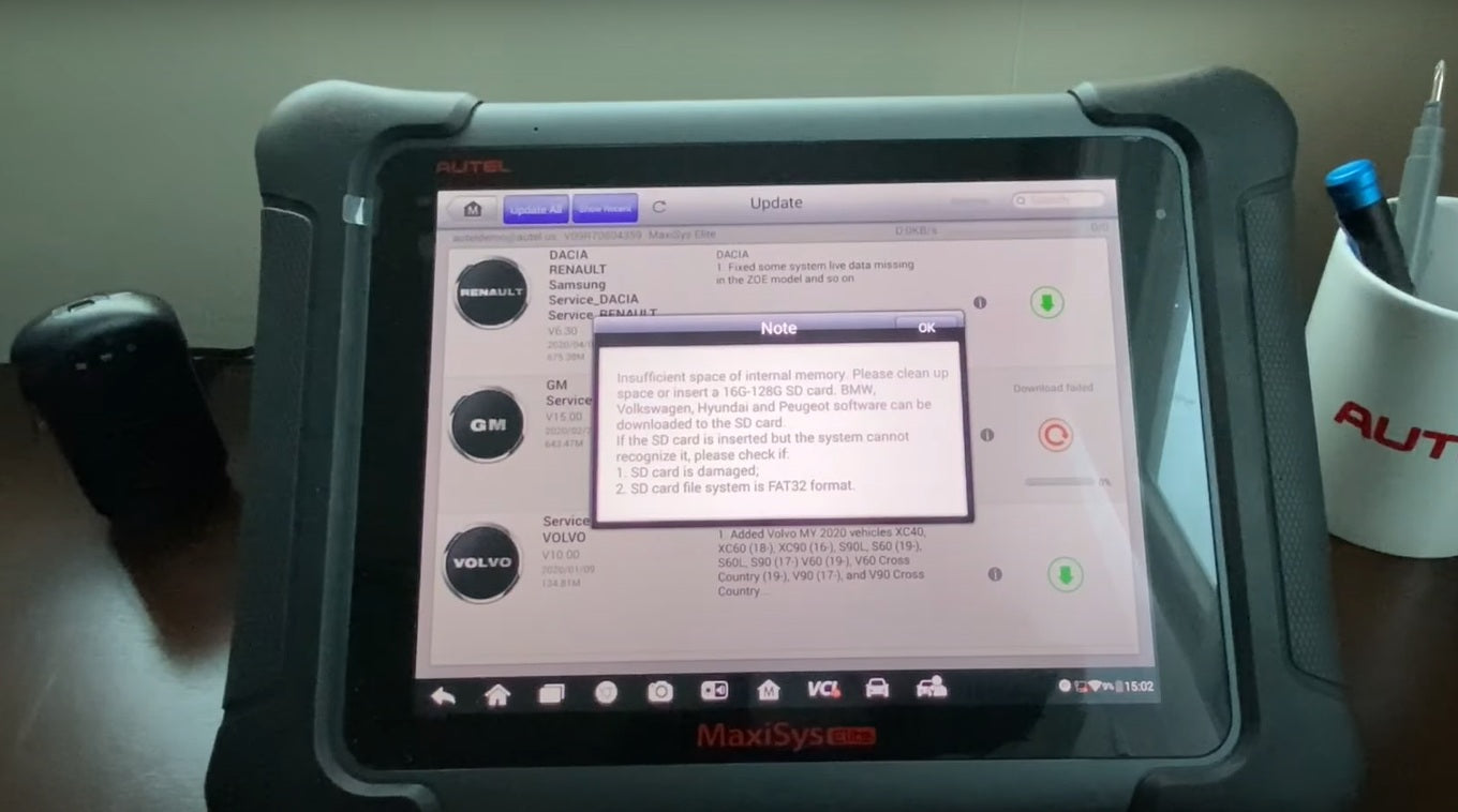 The Autel scanner memory is insufficient.