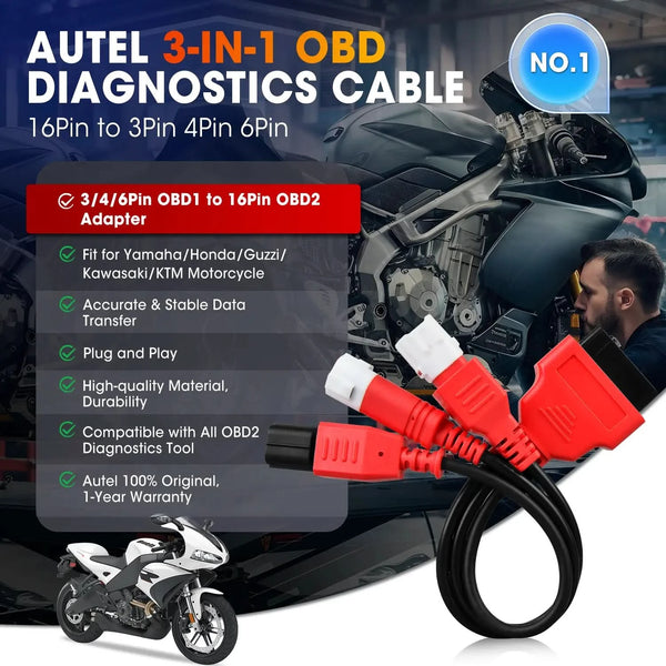 Autel Original OBD Diagnostic Cable 3Pin 4Pin 6Pin to 16Pin Adapter | Stable Transmission | Real Time Engine Data Reading