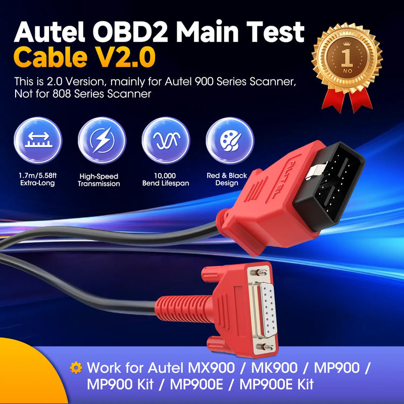 Autel Original OBD2 Main Test Cable | Only Work with Autel Handheld Scanner/808 Series/900 Series/906 Series/IM Series | 5.6ft(1.7M)/16 Pin OBDII Diagnostic Test Cable