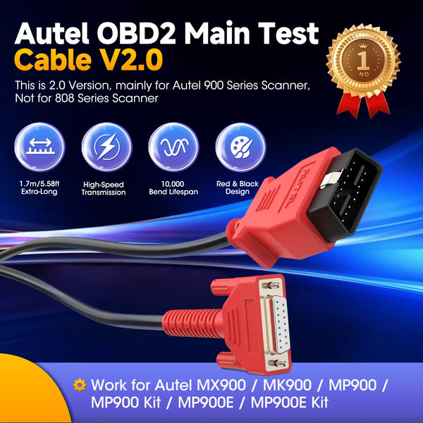 Autel Original OBD2 Main Test Cable | Only Work with Autel Handheld Scanner/808 Series/900 Series/906 Series/IM Series | 5.6ft(1.7M)/16 Pin OBDII Diagnostic Test Cable