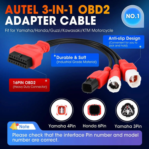 Autel Original OBD Diagnostic Cable 3Pin 4Pin 6Pin to 16Pin Adapter | Stable Transmission | Real Time Engine Data Reading