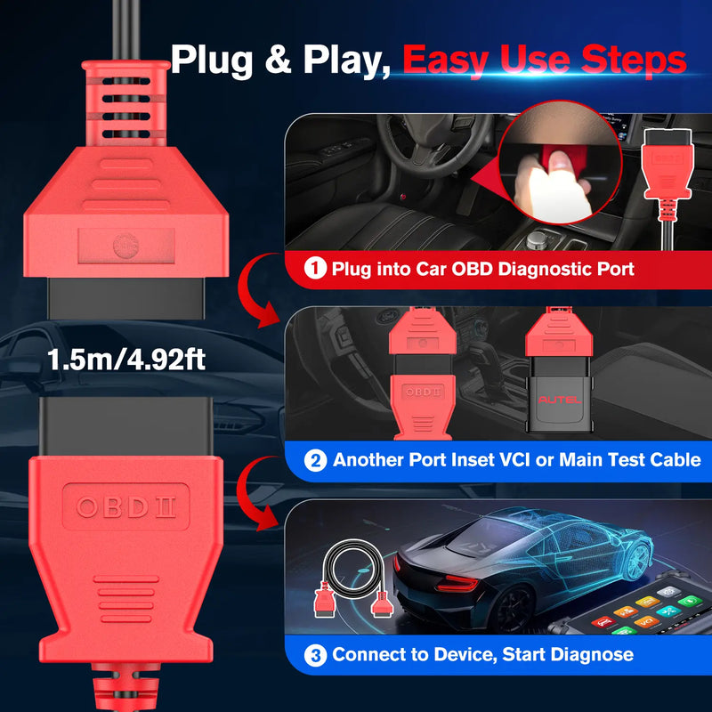 Autel OBD2 Extension Cable(1m/3.3ft) | Full 16Pin Male to Female OBDII Extension Cable Diagnostic Extender | 16Pin OBD II Cord Adapter | for All OBD2 OBD II Vehicles