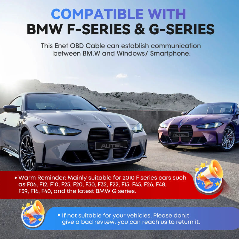 Autel Enet OBD2 Cable| (6.6ft/ 2M) BMW F G Series Coding | Ethernet to OBD II OBDII Interface Cable | Compatible with BMW Software E-SYS ICOM ISTA+