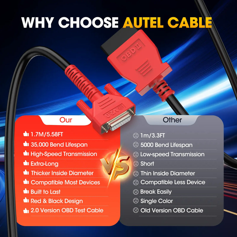 Autel Original OBD2 Main Test Cable | Only Work with Autel Handheld Scanner/808 Series/900 Series/906 Series/IM Series | 5.6ft(1.7M)/16 Pin OBDII Diagnostic Test Cable