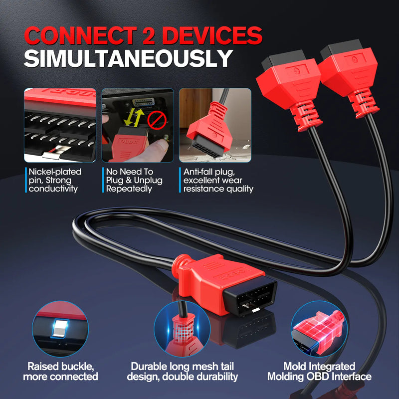 Autel Original OBD2 Splitter 16 Pin OBD II Splitter Extension(1FT/ 30CM) | 1X Male to 2X Female Extension Cable Adapter | OBDII Extension Cord