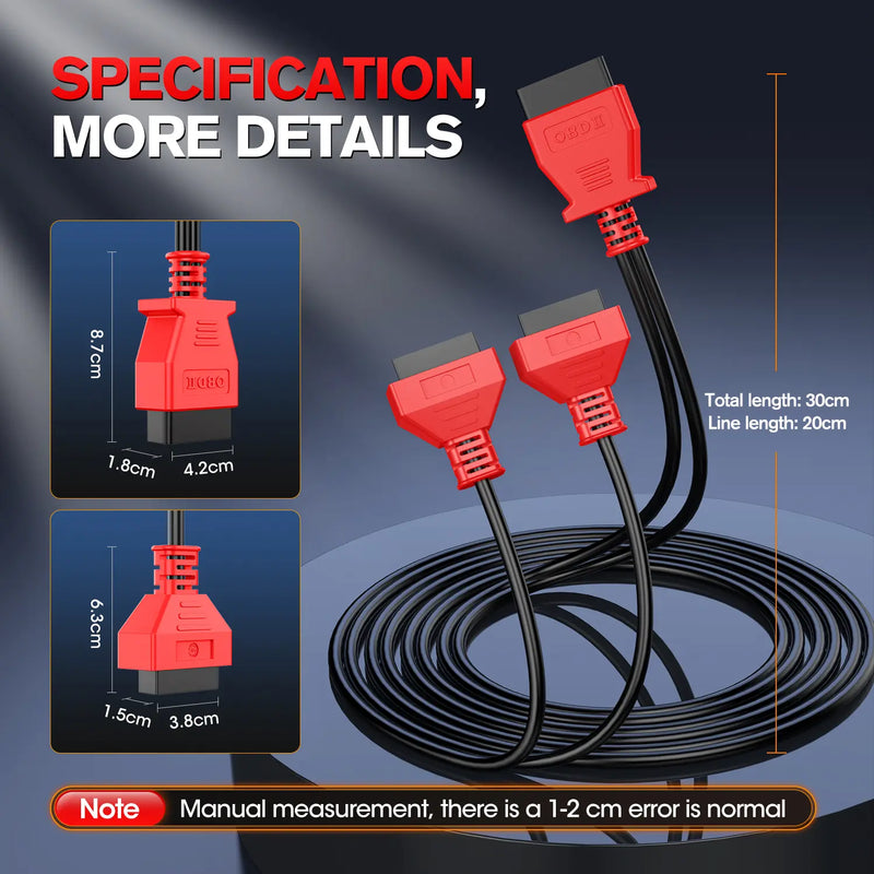 Autel Original OBD2 Splitter 16 Pin OBD II Splitter Extension(1FT/ 30CM) | 1X Male to 2X Female Extension Cable Adapter | OBDII Extension Cord