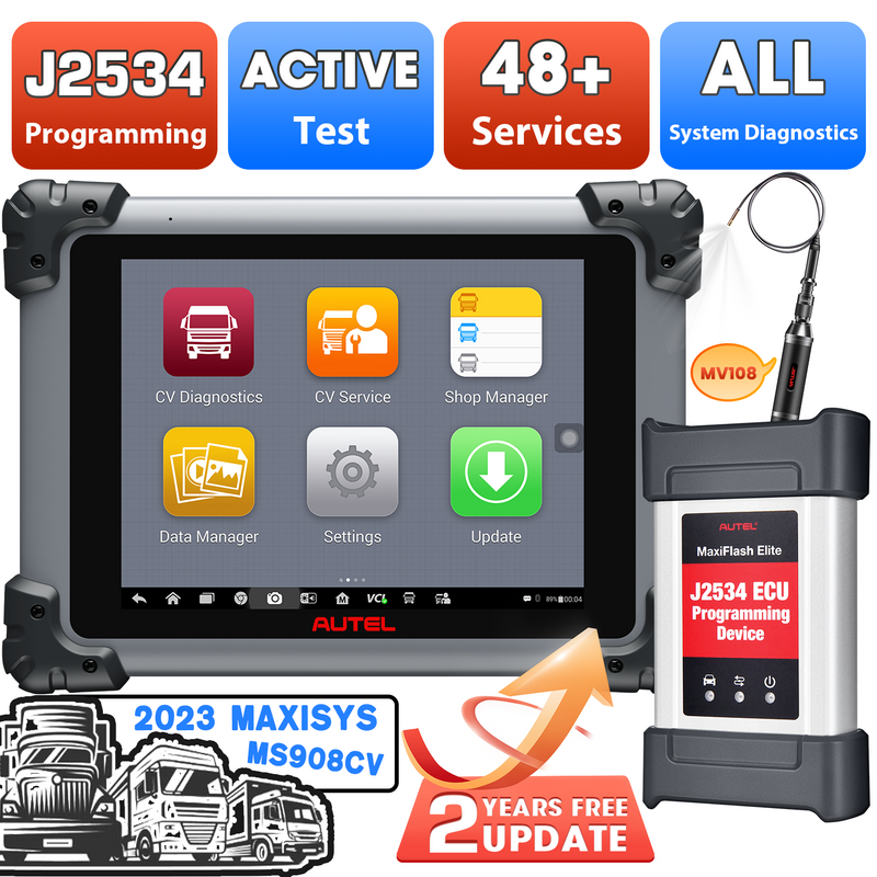 【2-Year Free Update】Autel MaxiSys CV MS908CV Heavy Duty Truck Scanner with MV108