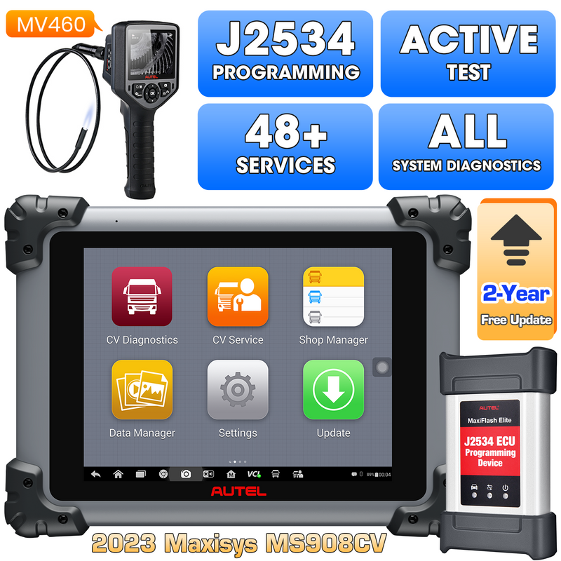 【2-Year Free Update】Autel MaxiSys CV MS908CV Heavy Duty Truck Scanner with MV460