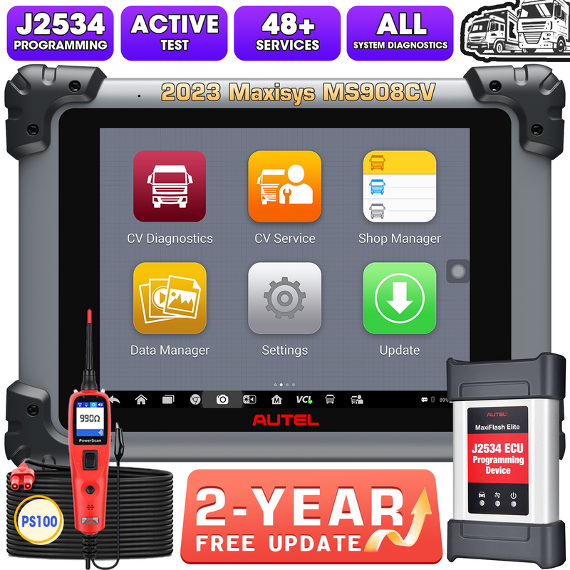 【2-Year Free Update】Autel MaxiSys CV MS908CV Heavy Duty Truck Scanner with PS100