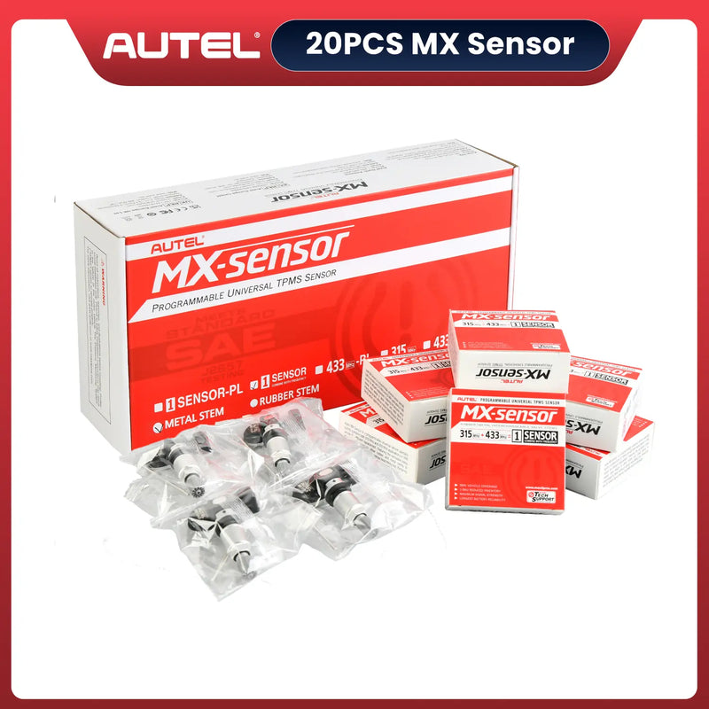 20PCS Autel MX TPMS Sensor (Metal Stem) | 433MHz & 315MHz 2-in-1 Sensor | Universal Programmable TPMS Sensor Rubber Valve Clamp In