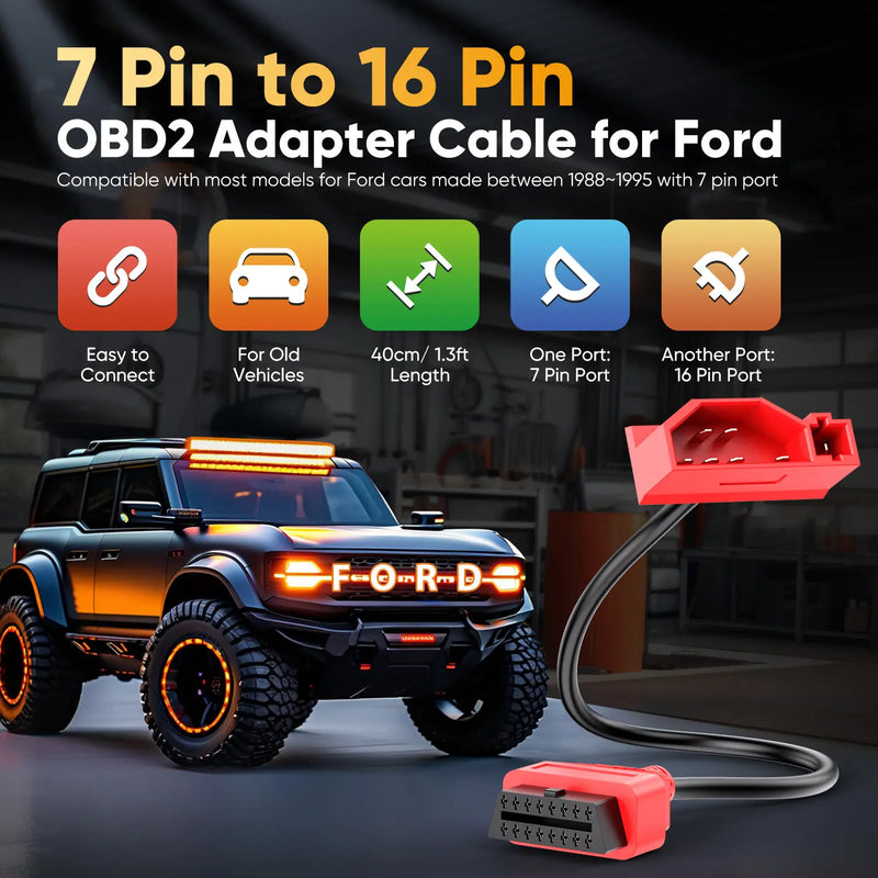 Autel For Ford 7 Pin | OBD1 to OBD2 Adapter Cable | 7Pin OBD1 to 16 Pin OBD2 Diagnostic Cable | Fit for Ford Vehicles with 7Pin Port | Work with Scan Tool and Code Reader