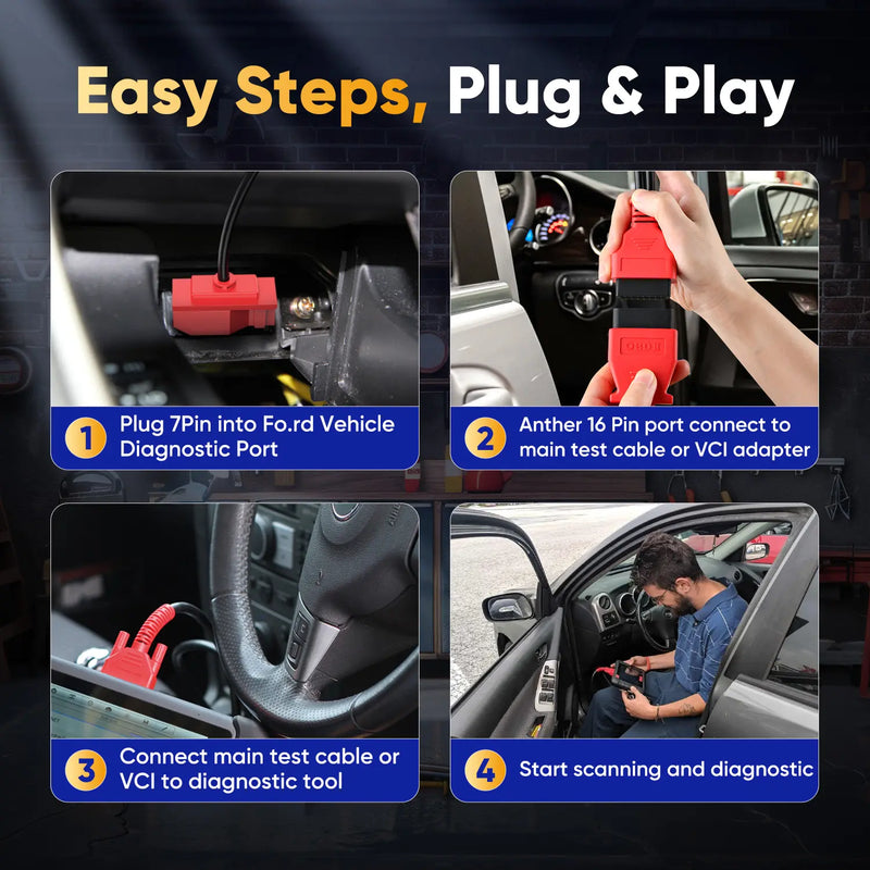 Autel For Ford 7 Pin | OBD1 to OBD2 Adapter Cable | 7Pin OBD1 to 16 Pin OBD2 Diagnostic Cable | Fit for Ford Vehicles with 7Pin Port | Work with Scan Tool and Code Reader