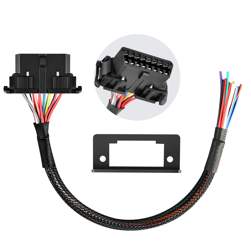 Autel OBD2 16Pin J1962 Female to OBDII | Open Pigtail Cable(1FT/ 30CM) | Pigtail Fixed Wire Harness with Underdash Mount Bracket | OE-Quality