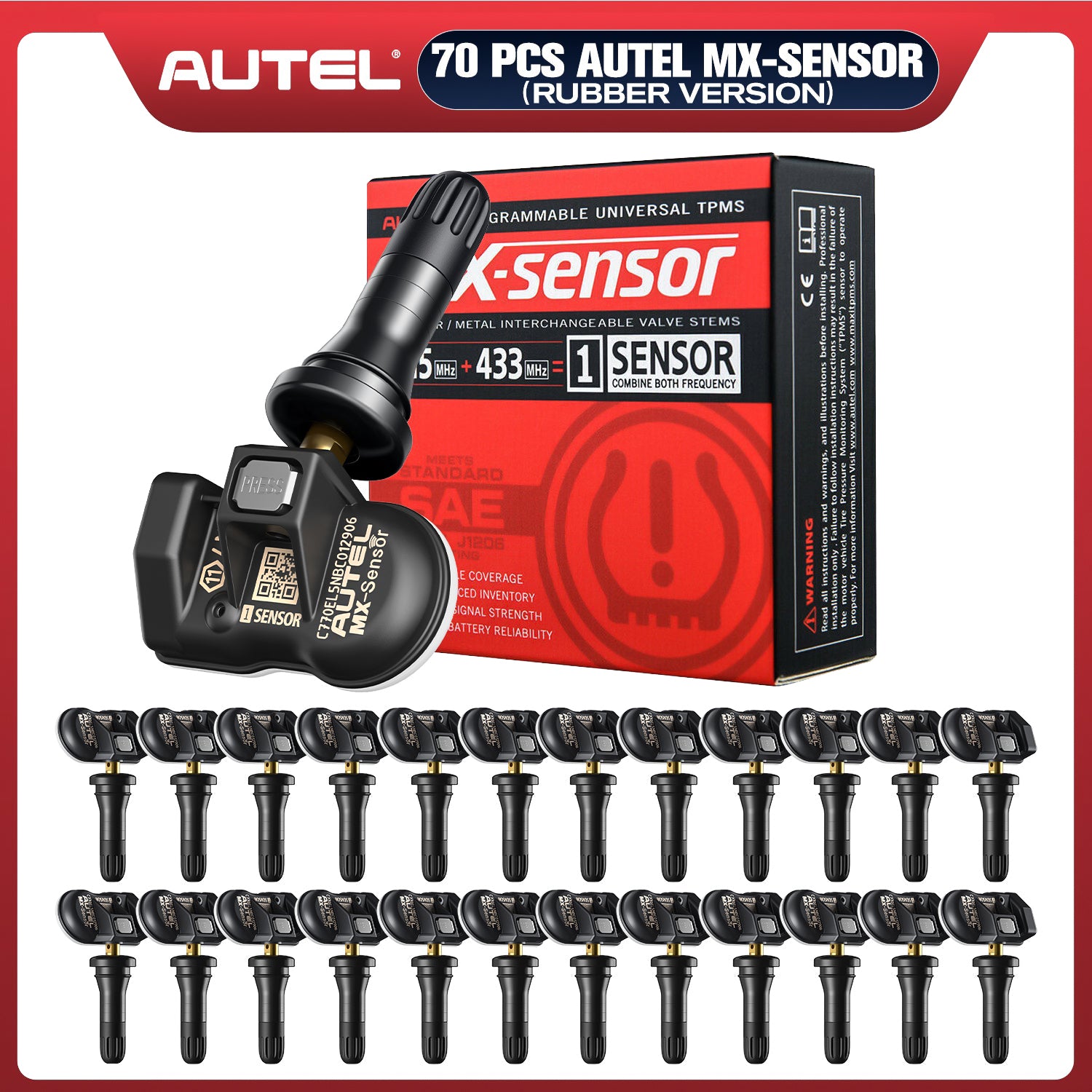 Autel MX TPMS Sensor (Rubber Stem) | 433MHz & 315MHz 2-in-1 Sensor
