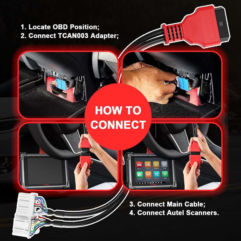 Autel TCAN003 for Tesla Model 3, Y, S, X |  Original Diagnostic Cable | Upgraded 20 Pin+12 Pin to 16 Pin OBDII Adapter | OBD2 Connector | Work with Scanner Ultra, MS919, MS909, Elite, MS908S PRO, MK908 PRO