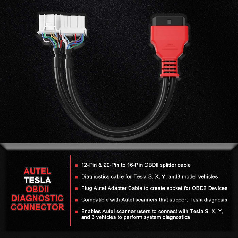 Autel TCAN003 for Tesla Model 3, Y, S, X |  Original Diagnostic Cable | Upgraded 20 Pin+12 Pin to 16 Pin OBDII Adapter | OBD2 Connector | Work with Scanner Ultra, MS919, MS909, Elite, MS908S PRO, MK908 PRO