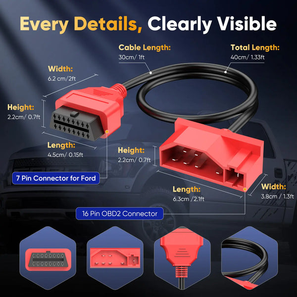 Autel For Ford 7 Pin OBD1 to OBD2 Adapter Cable | 7Pin OBD1 to 16 Pin OBD2 Diagnostic Cable | Fit for Ford Vehicles with 7Pin Port | Work with Scan Tool and Code Reader