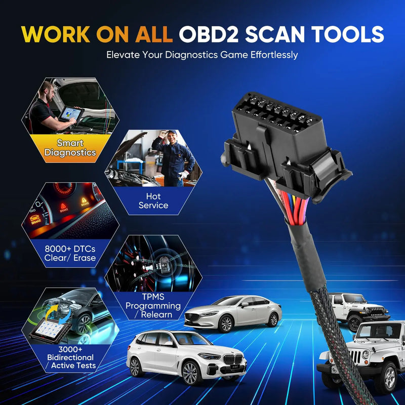 Autel OBD2 16Pin J1962 Female to OBDII | Open Pigtail Cable(1FT/ 30CM) | Pigtail Fixed Wire Harness with Underdash Mount Bracket | OE-Quality