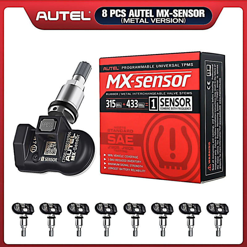 Autel TPMS MX-Sensor (Metal Stem) | 315MHz & 433MHz 2in1 Tire Pressure Sensors | Summer Tire Exchange Universal Clamp In