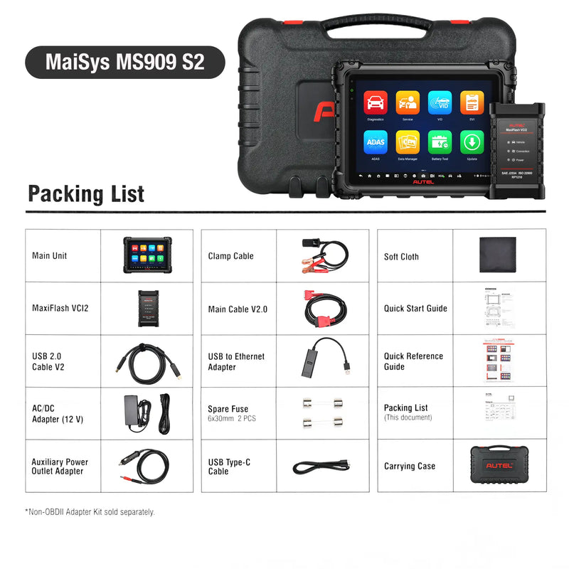Aute Maxisys MS909 S2 packing list