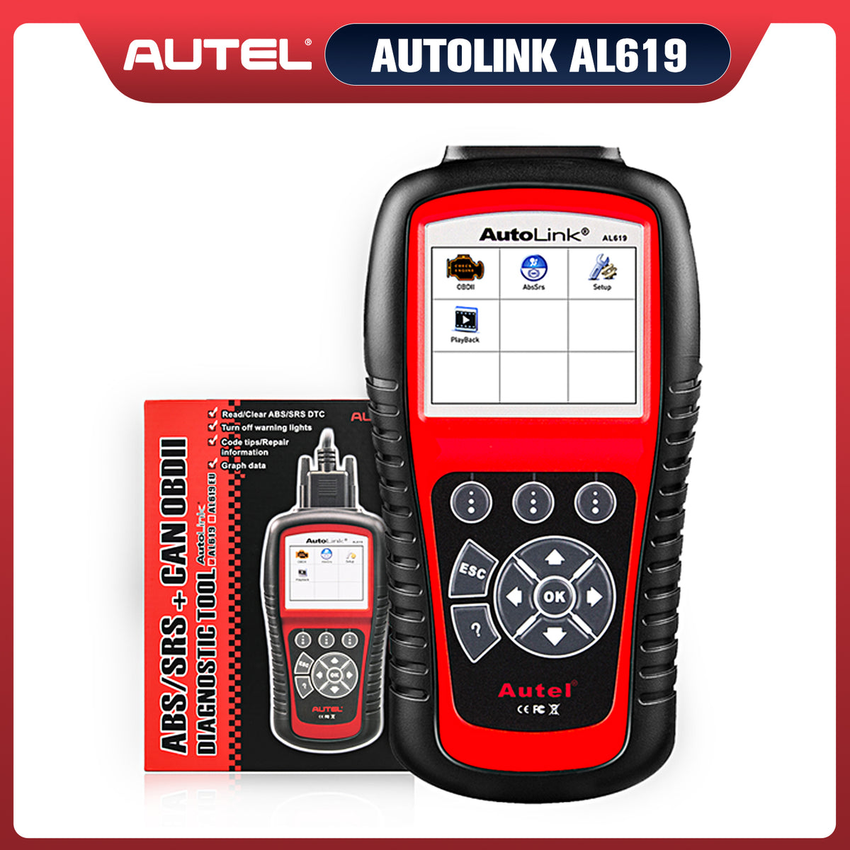 Autel AutoLink AL619 OBD2 Scanner ABS & SRS Airbag Car