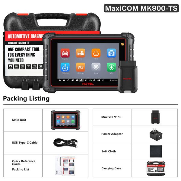 Autel MaxiCOM MK900TS MK900-TS Wireless TPMS Diagnostic Scanner Packing Listing