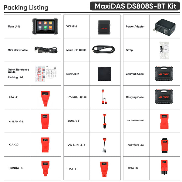 Autel MaxiDAS DS808S-BT KIT Package List