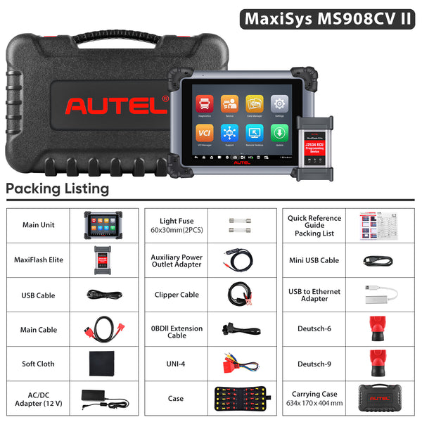 Autel Maxisys MS908CV II (US Version) 2023 Heavy Duty Truck Scanner  Packing List