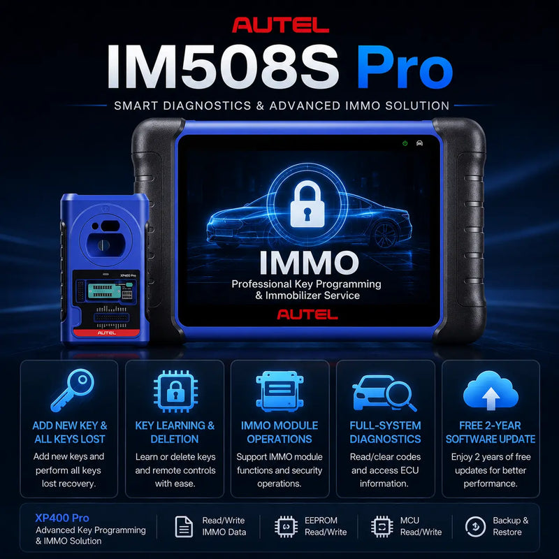 Autel IM508S Pro key programming and IMMO tool with XP400 Pro, all keys lost recovery, immobilizer functions and full-system diagnostics