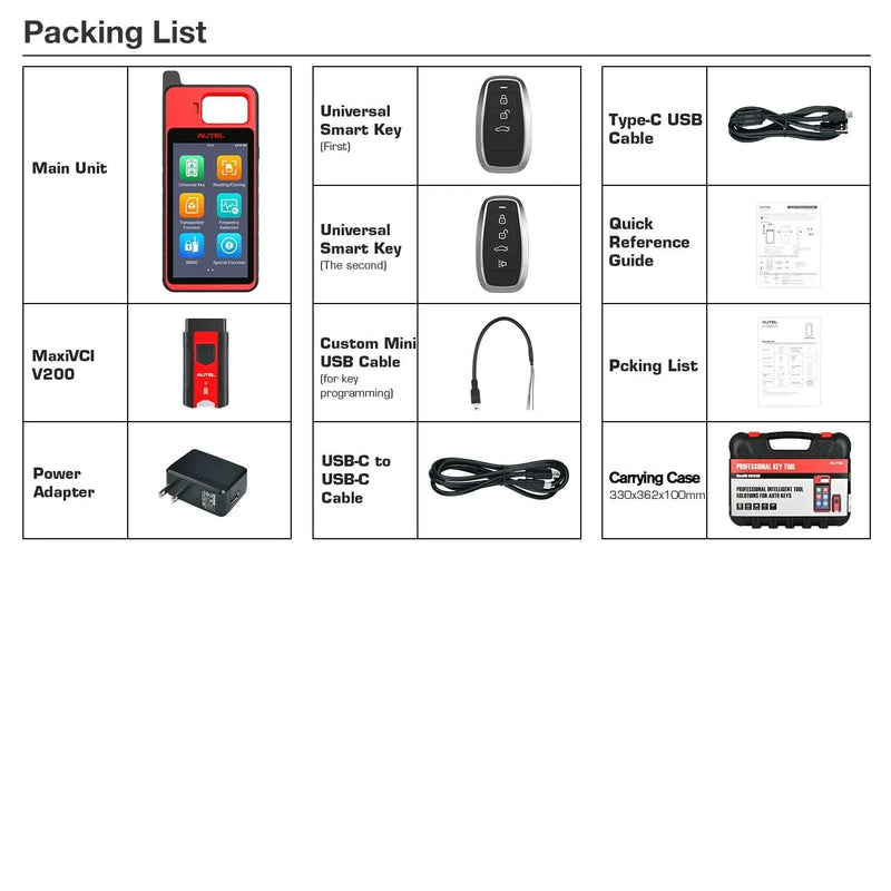 Autel MaxiIM KM100X/KM100 PACKING LIST