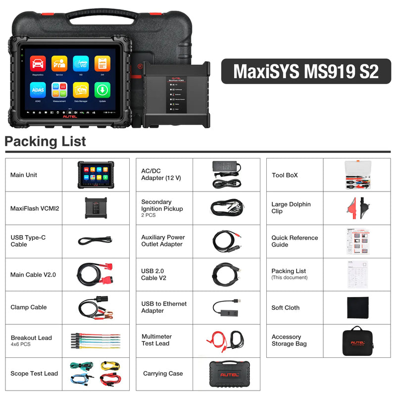Autel Maxisys MS919 S2 Packing List