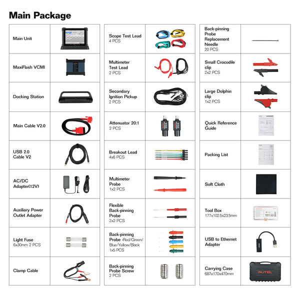 Autel maxisys ultra ev obd2 diagnostics pacakge box list