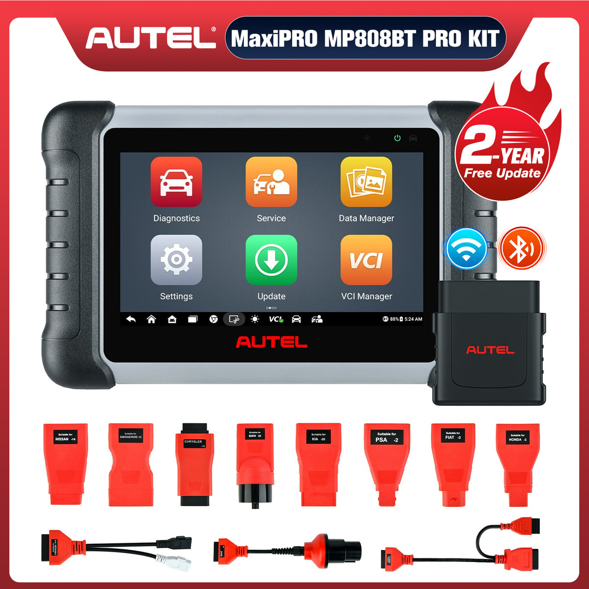 Autel MaxiPRO MP808BT PRO KIT Automotive Full System Diagnostic Scanner ...