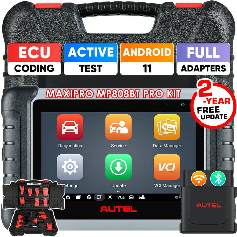 [2-Year Free Update] Autel MaxiPRO MP808BT Pro Kit | Automotive Full System Diagnostic Scanner with OBDII Adapters | Wireless BT Connection | Bi-Directional Control | 36 + Reset Services| Extra One Box of OBD1 Adapter
