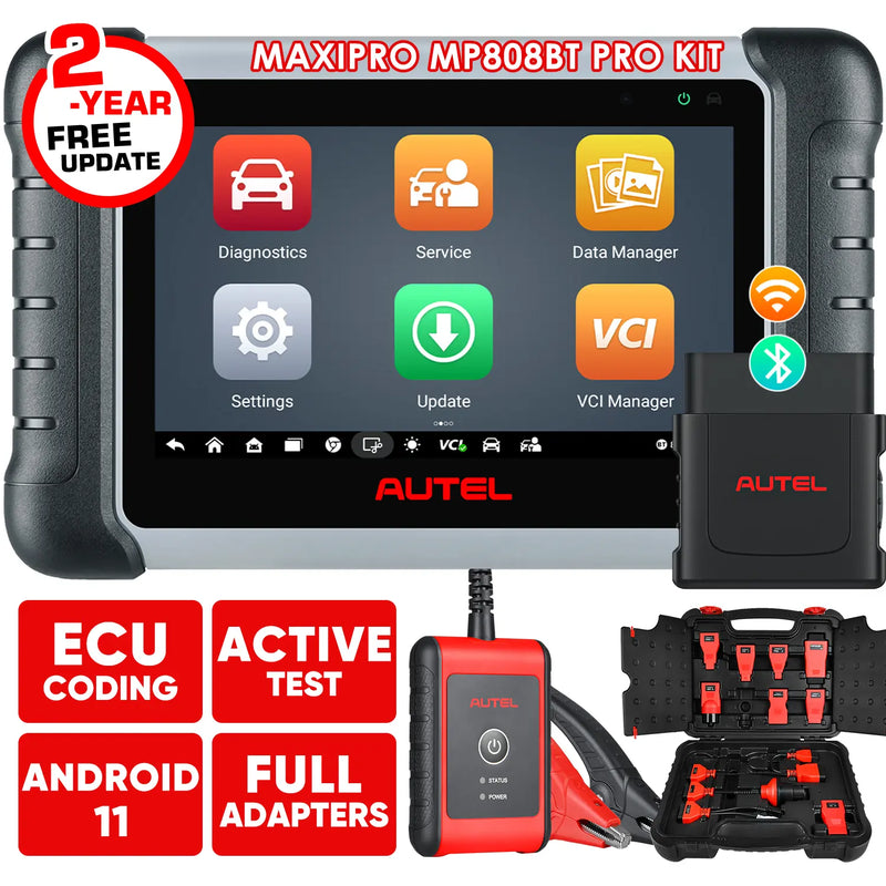 [2-Year Free Update] Autel MaxiPRO MP808BT Pro Kit | Automotive Full System Diagnostic Scanner with OBDII Adapters | Wireless BT Connection | Bi-Directional Control | 36 + Reset Services| Extra One Box of OBD1 Adapter