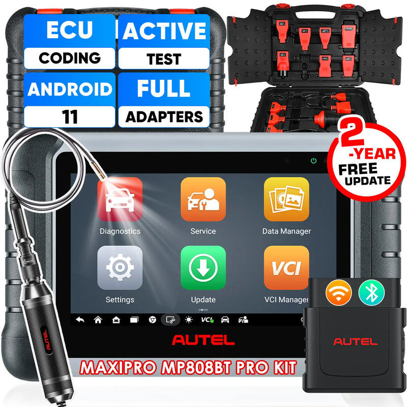 [2-Year Free Update] Autel MaxiPRO MP808BT Pro Kit | Automotive Full System Diagnostic Scanner with OBDII Adapters | Wireless BT Connection | Bi-Directional Control | 36 + Reset Services| Extra One Box of OBD1 Adapter