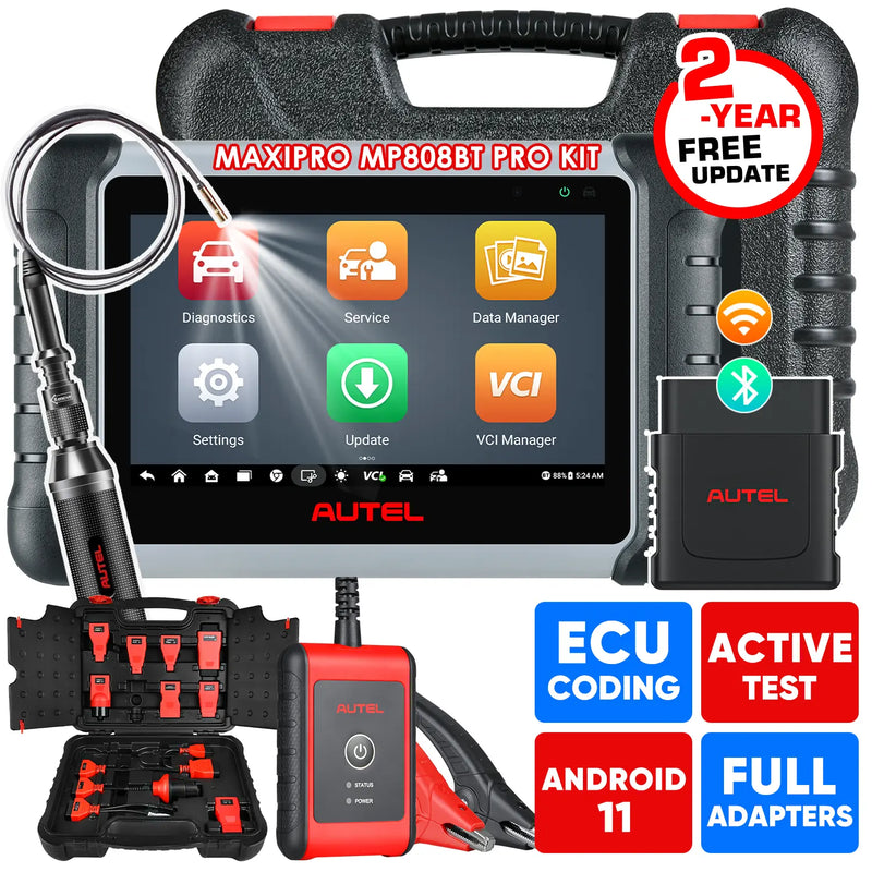 [2-Year Free Update] Autel MaxiPRO MP808BT Pro Kit | Automotive Full System Diagnostic Scanner with OBDII Adapters | Wireless BT Connection | Bi-Directional Control | 36 + Reset Services| Extra One Box of OBD1 Adapter