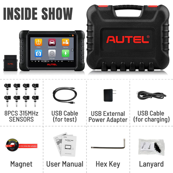 Autel MaxiTPMS TS608 Pro Diagnostic Scanner and OE-Level TPMS Service Tool Package Inside Show