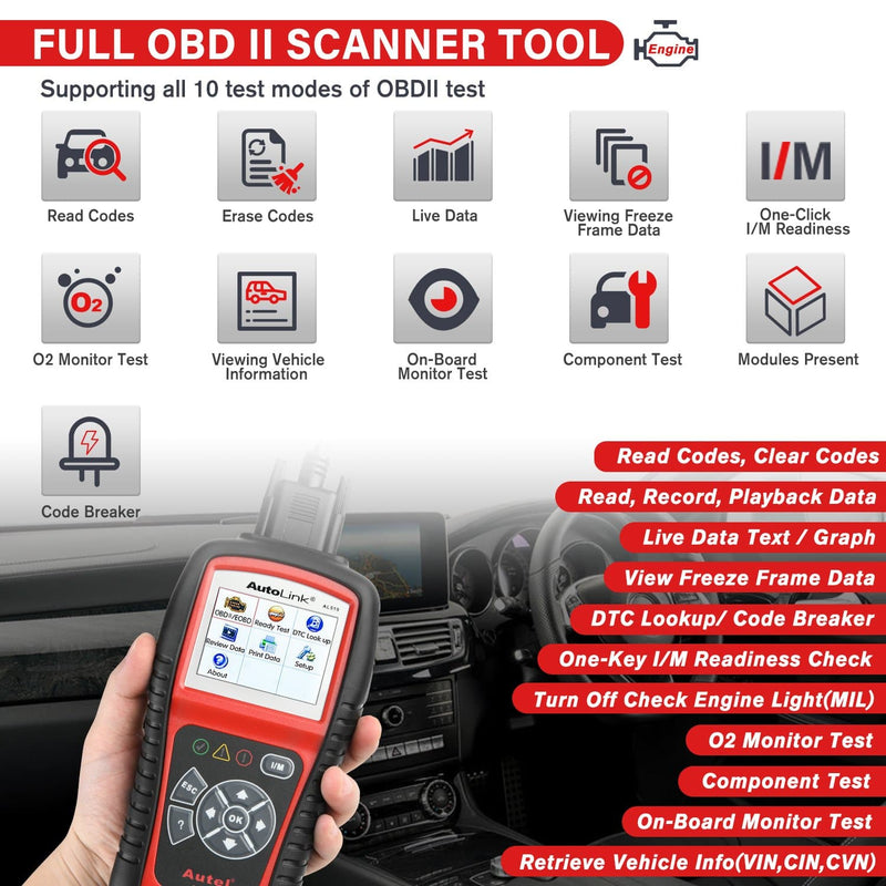 Autel AutoLink AL519 | OBD2 Scanner Enhanced OBD ll Scan Tool with Mode 6 Engine Diagnostic Code Reader