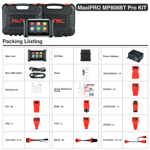 Autel MaxiPRO MP808BT PRO KIT Packing List